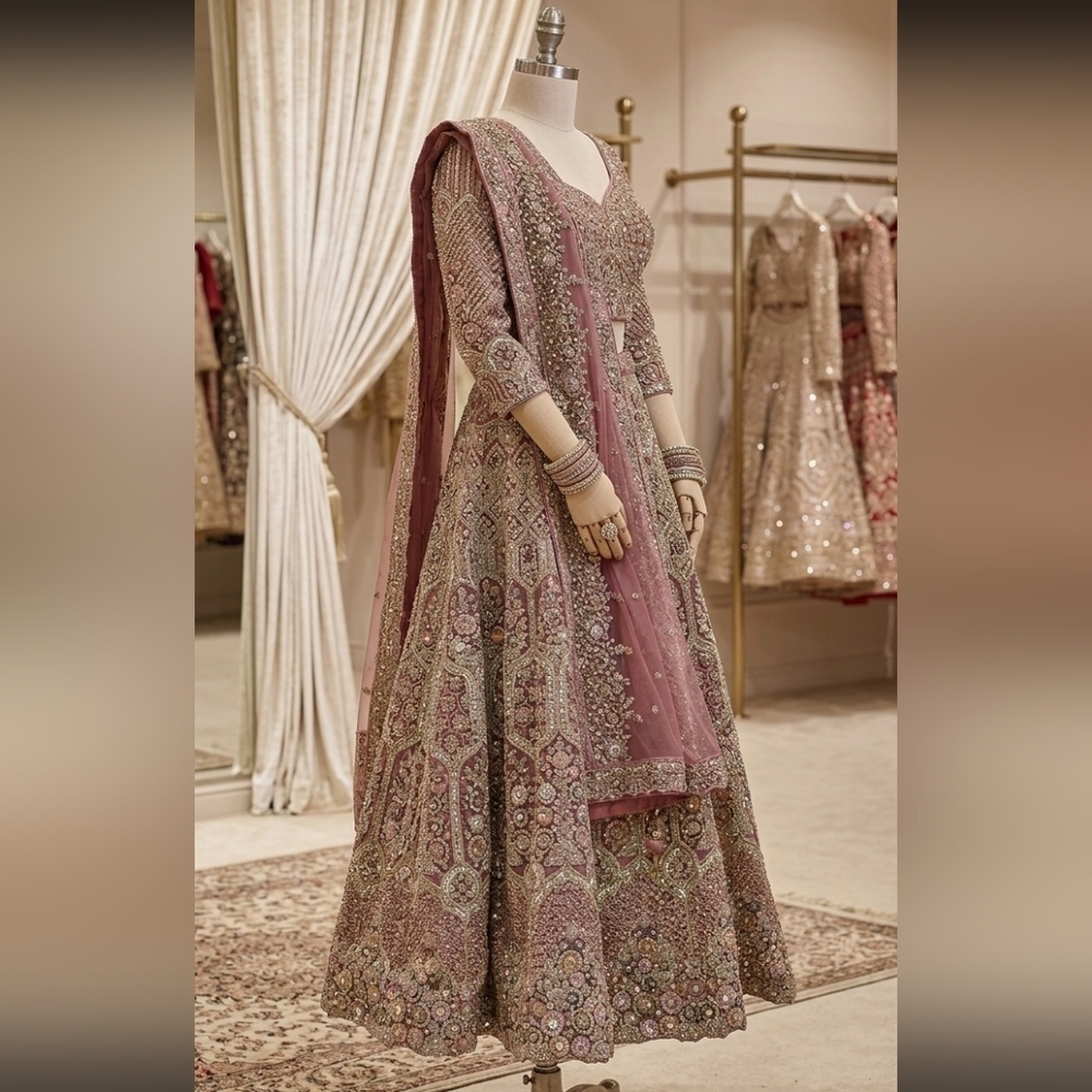 Royal And Elegant Mauve, Dusty Rose Traditional Indian Lehenga Dress